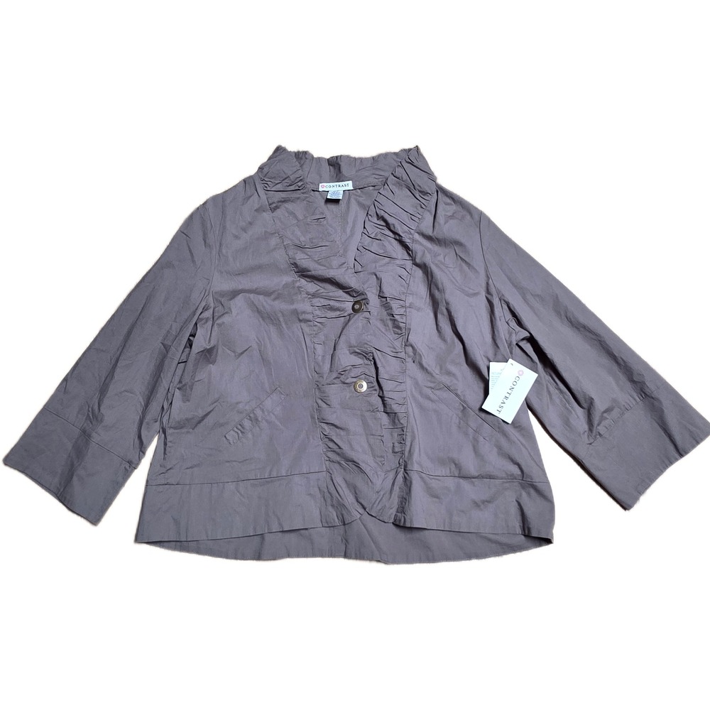 NWT CONTRAST Ruched Collar‎ Blouse Women's Size 3X Brown Cropped